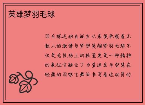 英雄梦羽毛球