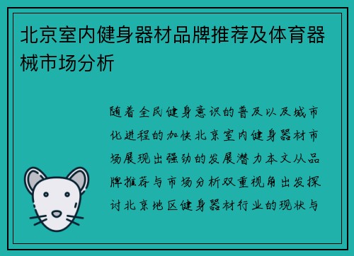 北京室内健身器材品牌推荐及体育器械市场分析