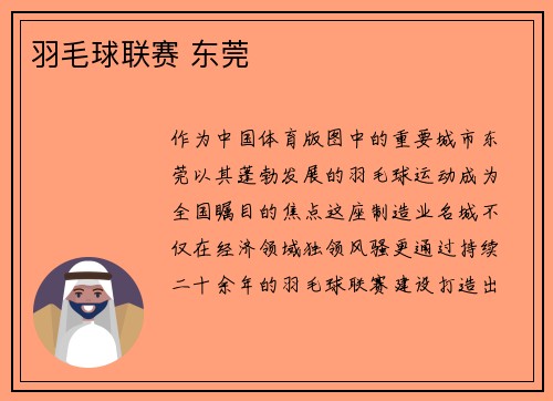 羽毛球联赛 东莞